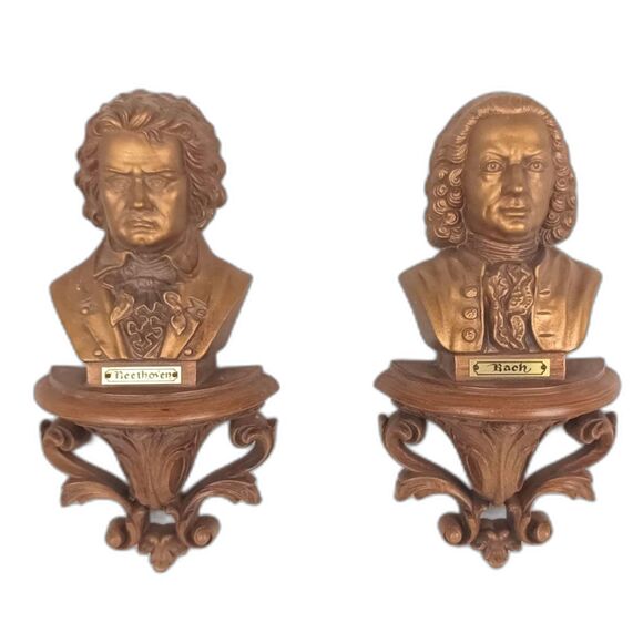 Bach And Beethoven Mini Busts Burwood Small Shelves Wall Hanging Wall Art - Picture 1 of 10